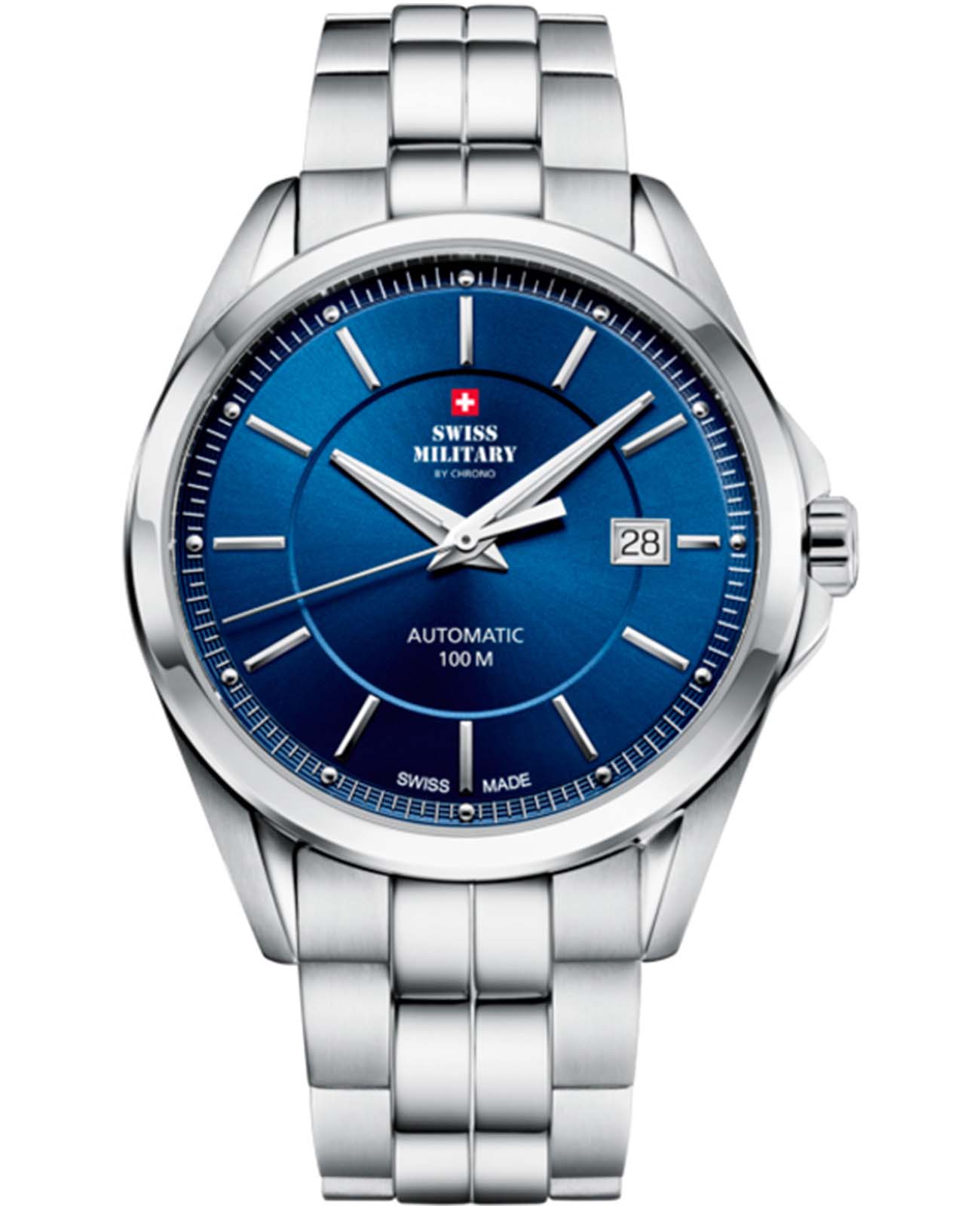 Swiss Military by Chrono Swiss Military by Chrono SMA34085.03  SMA34085.03 механические мужские часы синий циферблат, браслет нержавеющая сталь — вид спереди