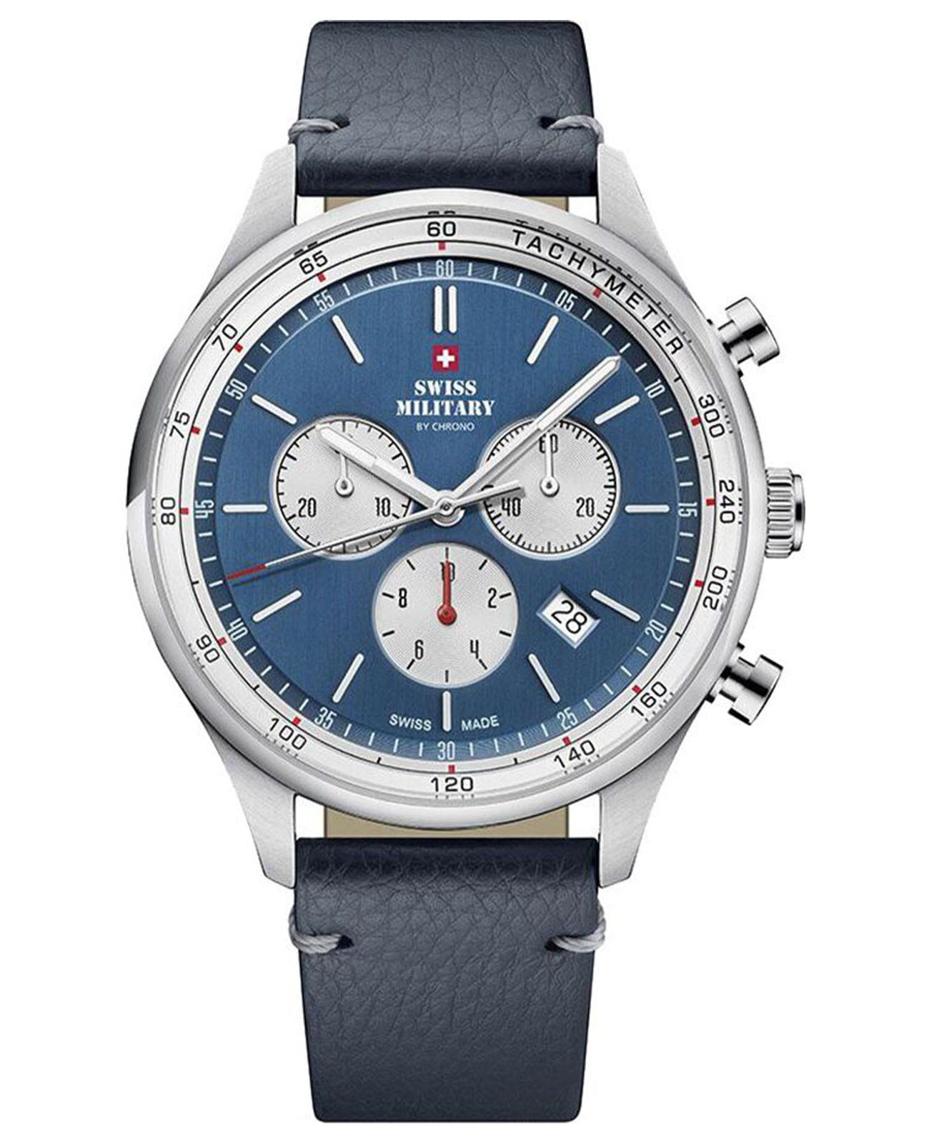 Swiss Military by Chrono Swiss Military by Chrono Classic SM34081.08  SM34081.08 кварцевые мужские часы синий циферблат, браслет кожаный — вид спереди