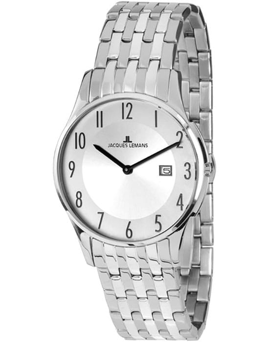 Jacques Lemans Jacques Lemans Classic 1-1852F  1-1852F кварцевые мужские часы серебристый циферблат, браслет нержавеющая сталь — вид спереди
