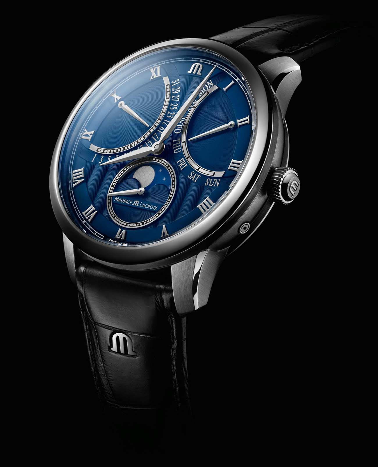 Maurice Lacroix Maurice Lacroix Masterpiece Moonphase Retrograde MP6608-SS001-410-1 механические мужские часы часы крупный план синий циферблата