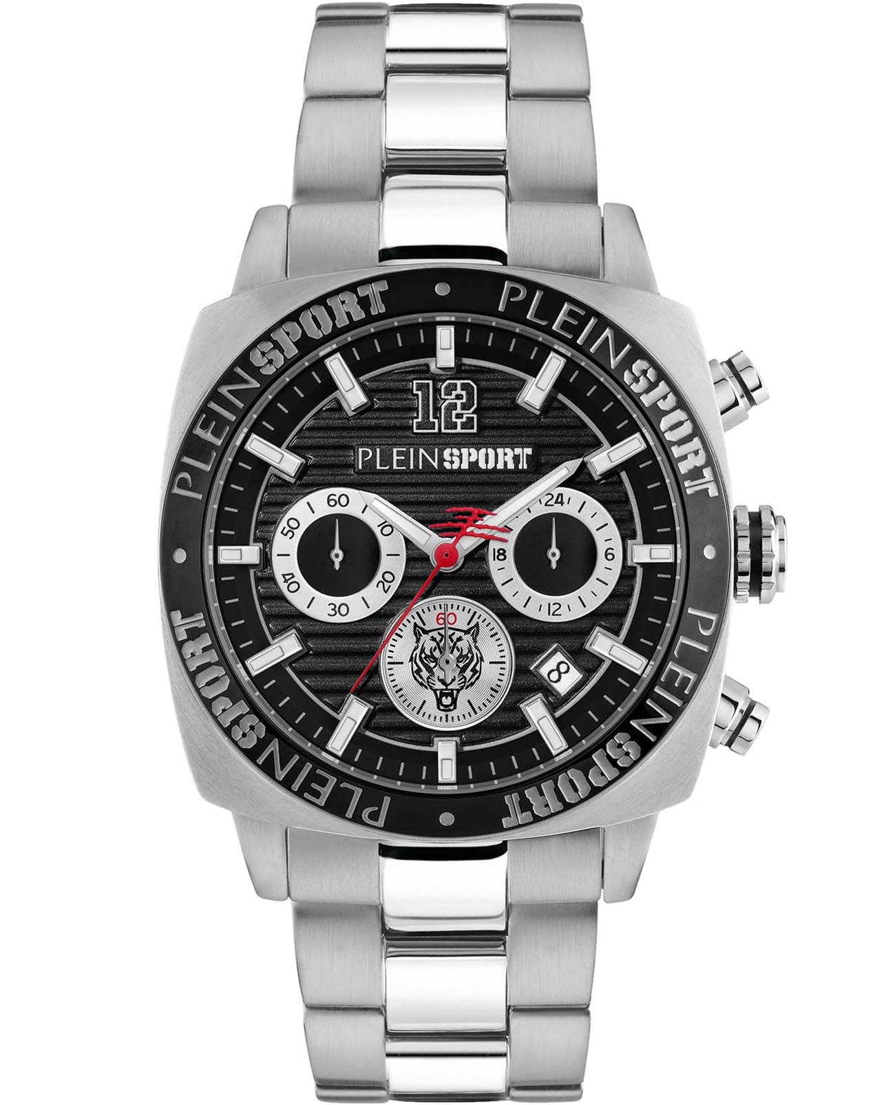 Plein Sport Plein Sport Wildcat PSGBA1123  PSGBA1123 кварцевые мужские часы черный циферблат, браслет нержавеющая сталь — вид спереди