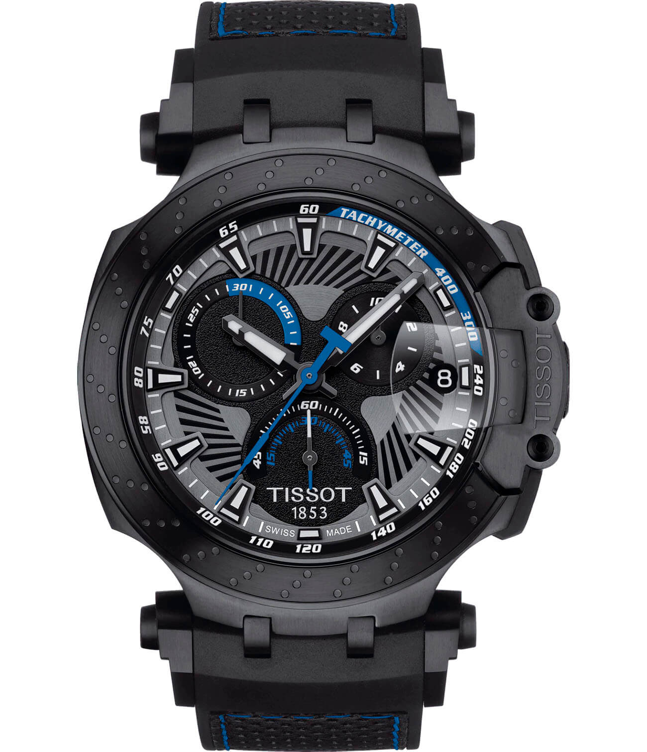 Tissot Tissot T-Race Thomas Luthi T115.417.37.061.02 T Race T1154173706102 кварцевые мужские часы черный циферблат, браслет силикон — вид спереди