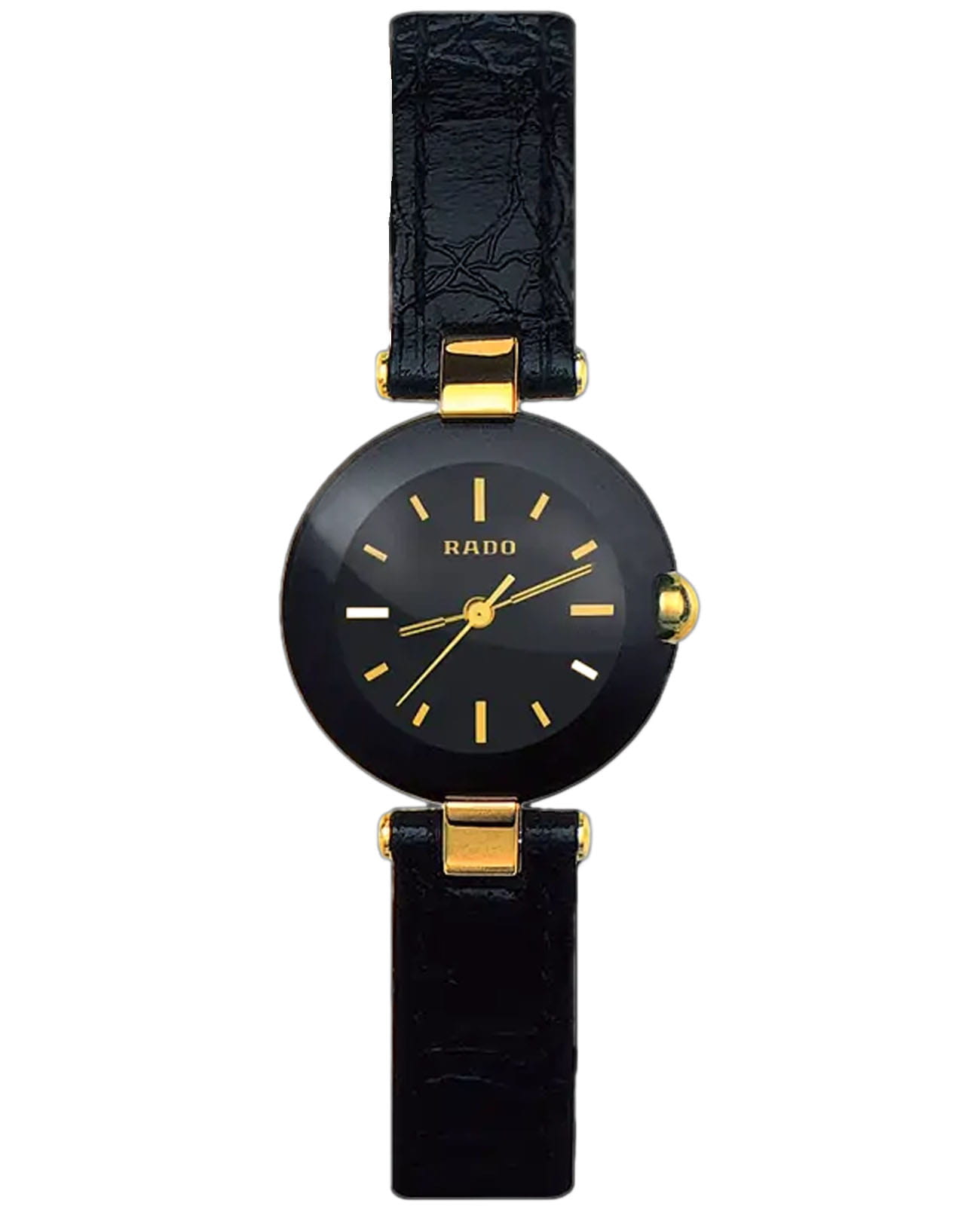 Rado Rado Coupole R22829155  R22829155 кварцевые женские часы черный циферблат, браслет кожаный — вид спереди