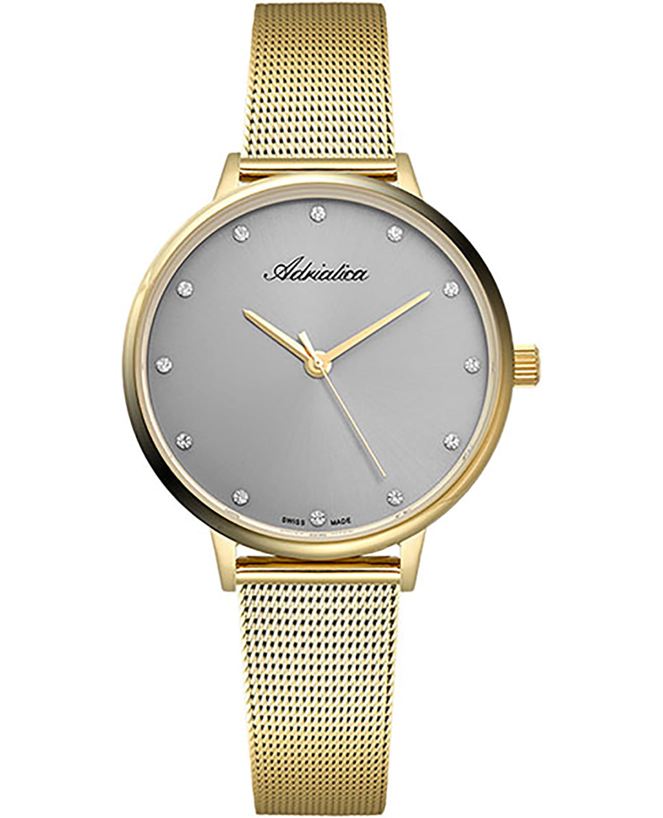 Adriatica Adriatica Milano A3573.1147Q  A3573.1147Q кварцевые женские часы серый циферблат, браслет сталь c pvd покрытием — вид спереди