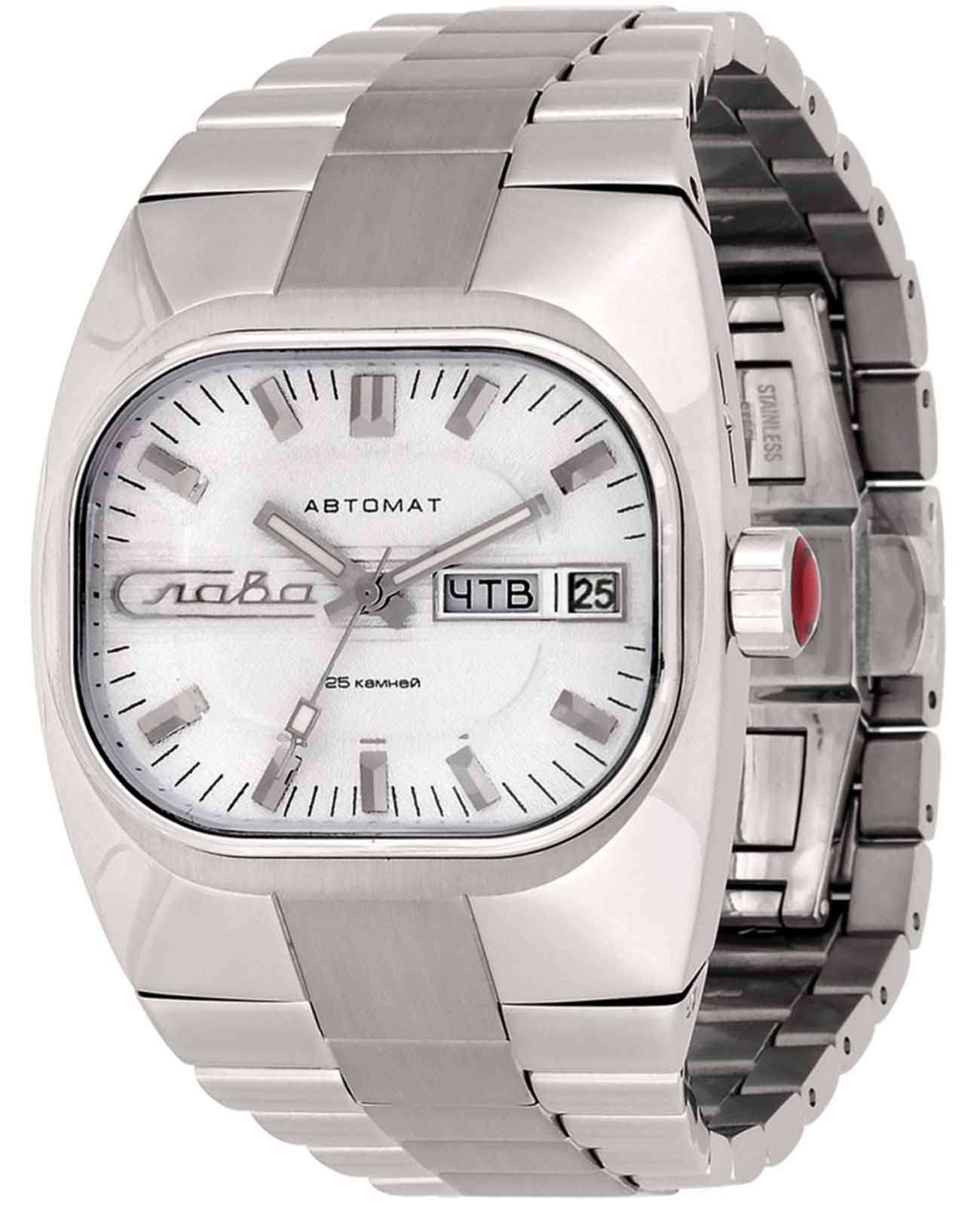Слава Слава Танк 4320690/100-2427  4320690/100-2427 механические мужские часы белый циферблат, браслет нержавеющая сталь 904l — вид спереди