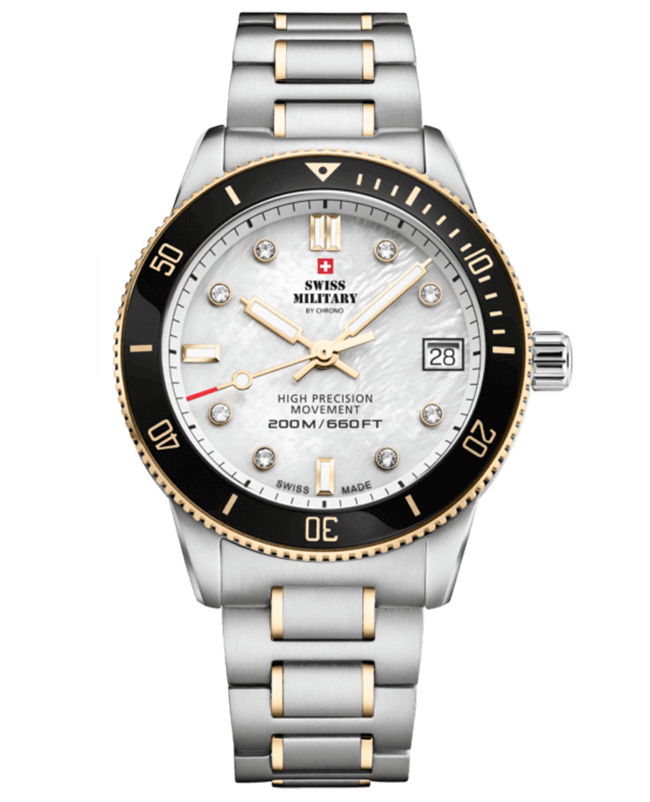 Swiss Military by Chrono Swiss Military by Chrono Сверхточные SM34089.04  SM34089.04 кварцевые женские часы перламутровый циферблат, браслет нержавеющая сталь — вид спереди