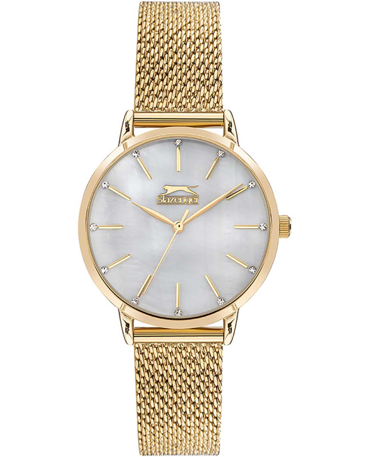 Slazenger Slazenger SL.09.2047.3.04  SL.09.2047.3.04 кварцевые женские часы белый циферблат, браслет суперметалл с pvd покрытием — вид спереди