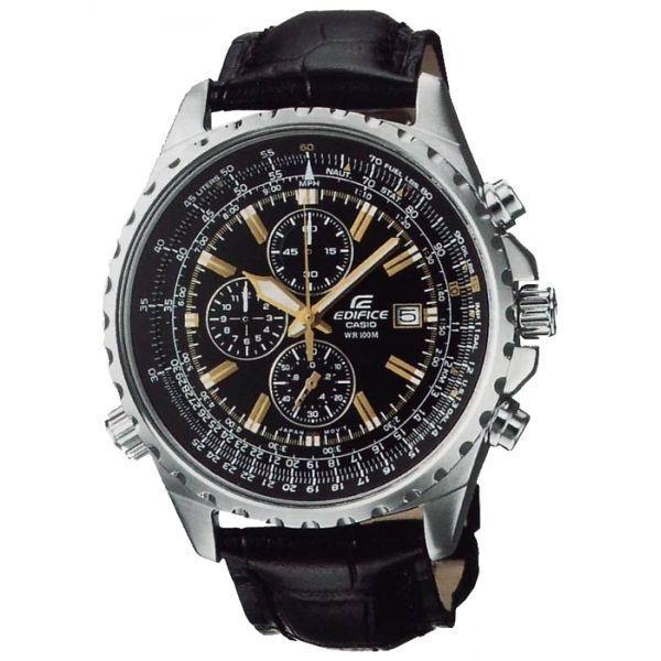 Casio Casio Edifice EF-527L-1A EF EF-527L-1A кварцевые мужские часы черный циферблат, браслет 18-каратное желтое золото — вид спереди