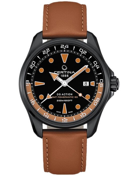 Certina Certina DS Action C032.429.36.051.00 DS Action C0324293605100 механические мужские часы черный циферблат, браслет кожаный — вид спереди