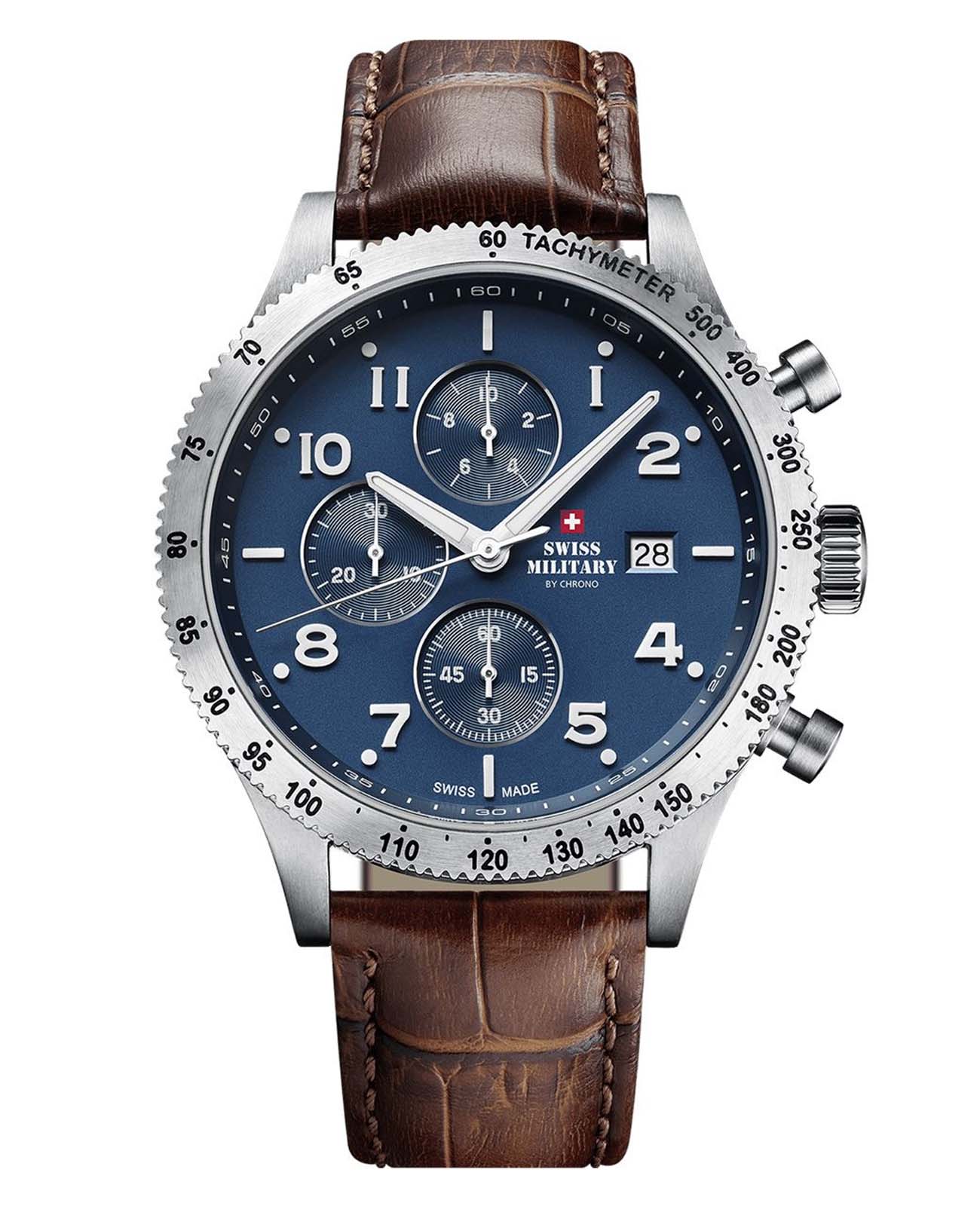 Swiss Military by Chrono Swiss Military by Chrono Sports SM34084.06  SM34084.06 кварцевые мужские часы синий циферблат, браслет кожаный — вид спереди