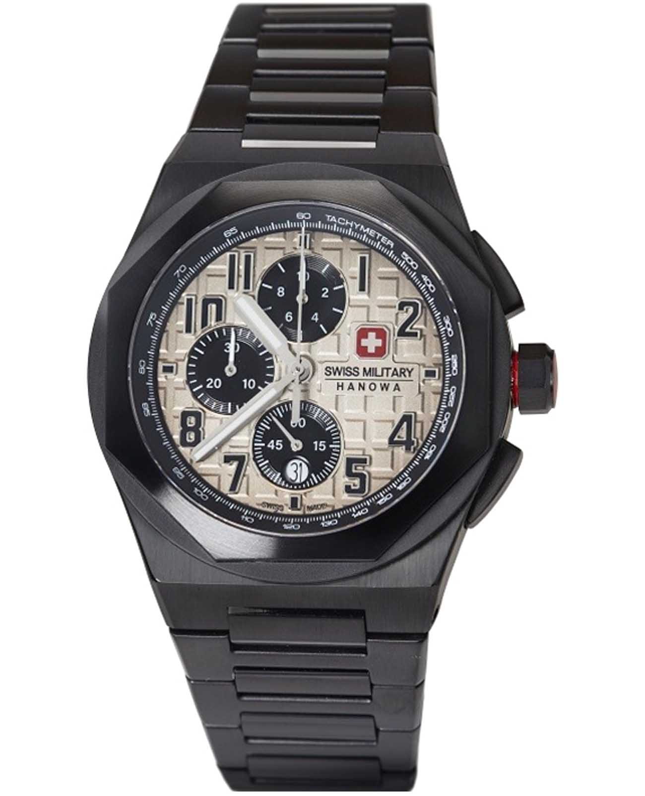 Swiss Military Hanowa Swiss Military Hanowa Sonoran SMWGI2102032  SMWGI2102032 кварцевые мужские часы бежевый циферблат, браслет нержавеющая сталь с pvd-покрытием — вид спереди