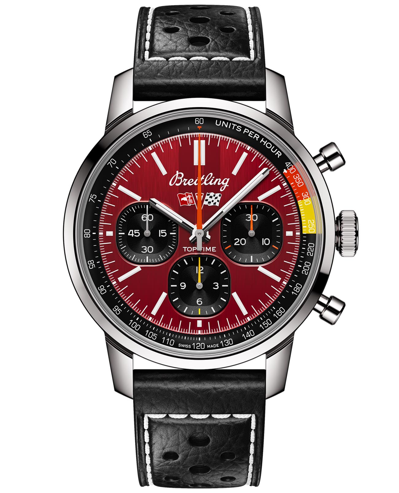 Breitling Breitling Top Time B01 Chevrolet Corvette AB01761A1K1X1  AB01761A1K1X1 механические мужские часы красный циферблат, браслет кожаный — вид спереди