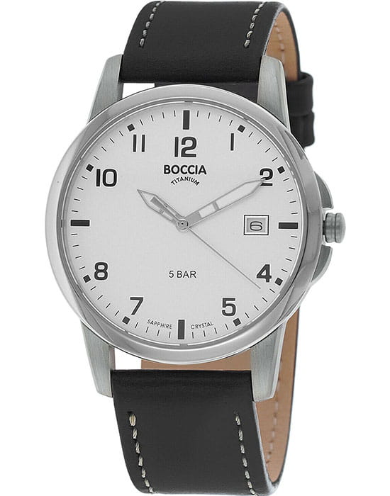 Boccia Titanium Boccia Titanium Circle-Oval 3625-02  3625-02 кварцевые мужские часы белый циферблат, браслет кожаный — вид спереди