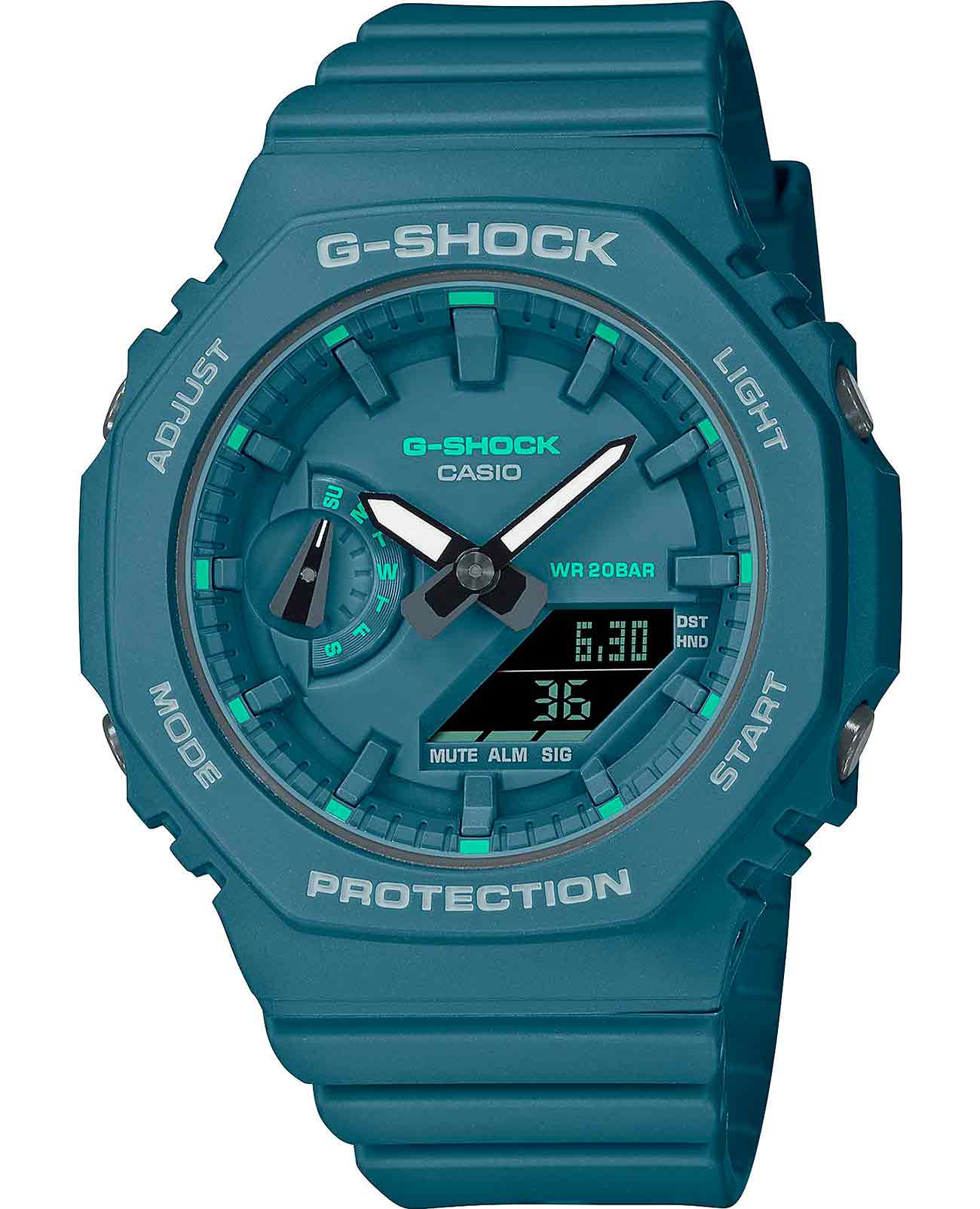 Casio Casio G-Shock GMA-S2100GA-3A  GMA-S2100GA-3A электронные женские часы синий циферблат, браслет пластик — вид спереди