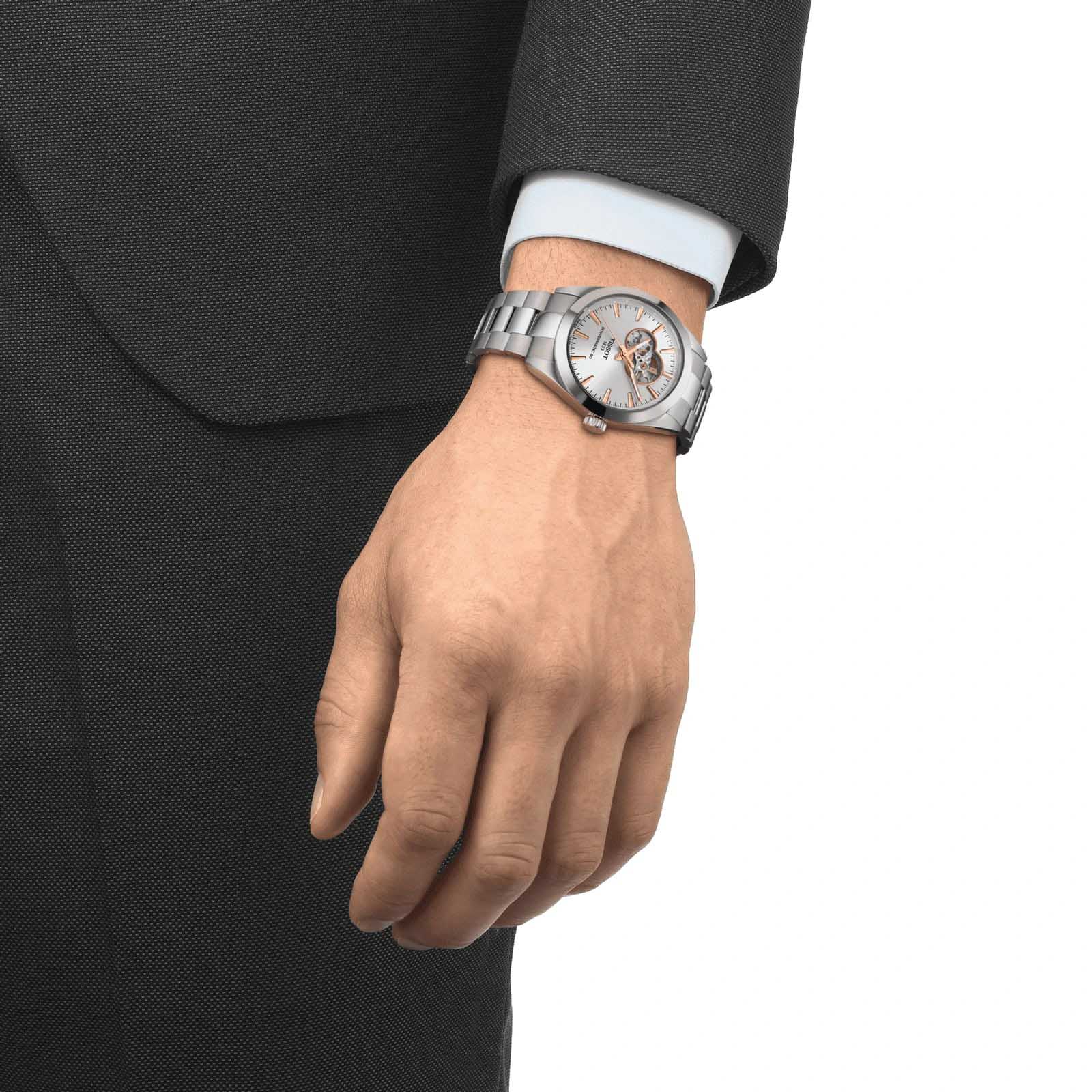 Tissot Tissot Gentleman Powermatic 80 Silicium T127.407.11.031.01 Gentleman, наручные мужские часы фото под углом