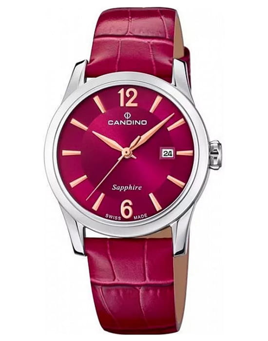 Candino Candino Elegance C4736/3  C4736/3 кварцевые женские часы красный циферблат, браслет кожаный — вид спереди