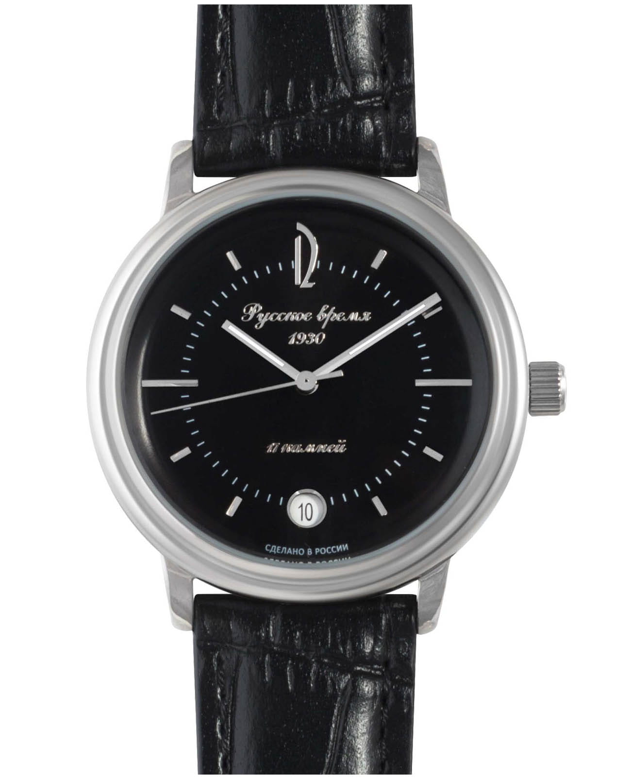 Русское Время Русское Время 43200232  43200232 механические мужские часы черный циферблат, браслет кожаный — вид спереди