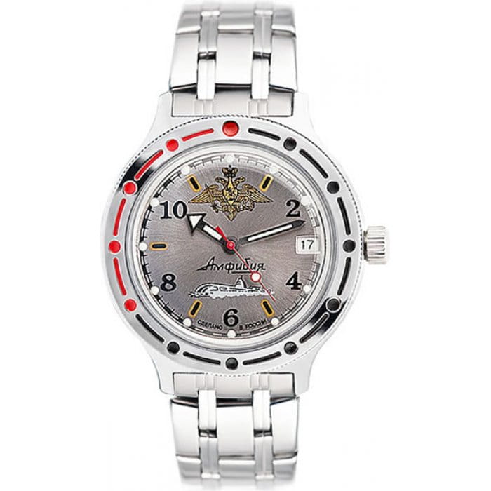 Восток Восток Амфибия 420392  420392 механические мужские часы серый циферблат, браслет  — вид спереди