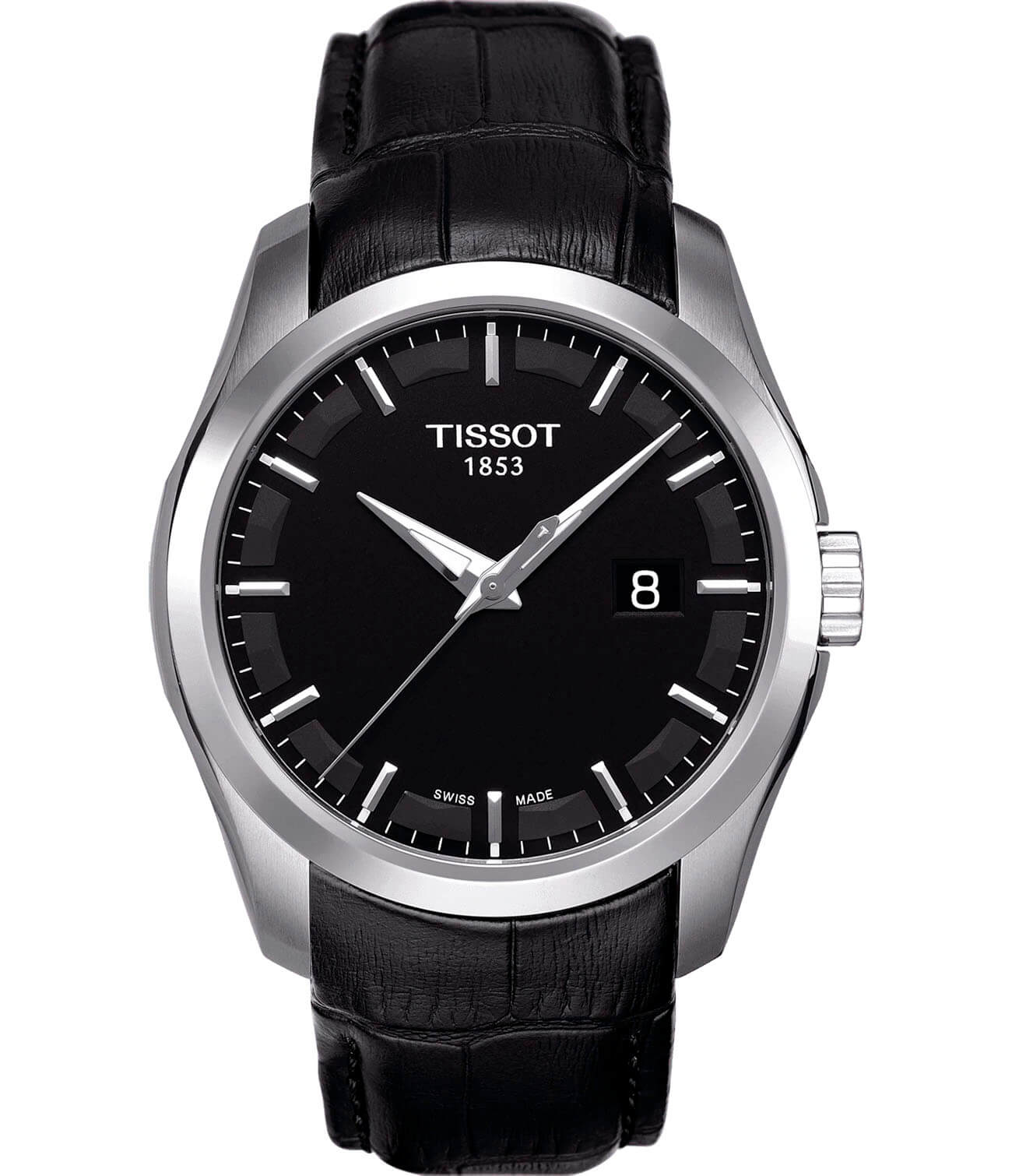 Tissot Tissot Couturier T035.410.16.051.00 Couturier T0354101605100 кварцевые мужские часы черный циферблат, браслет кожаный — вид спереди