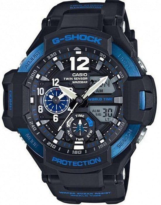 Casio Casio G-Shock GA-1100-2B GA GA-1100-2B электронные мужские часы черный циферблат, браслет пластик — вид спереди