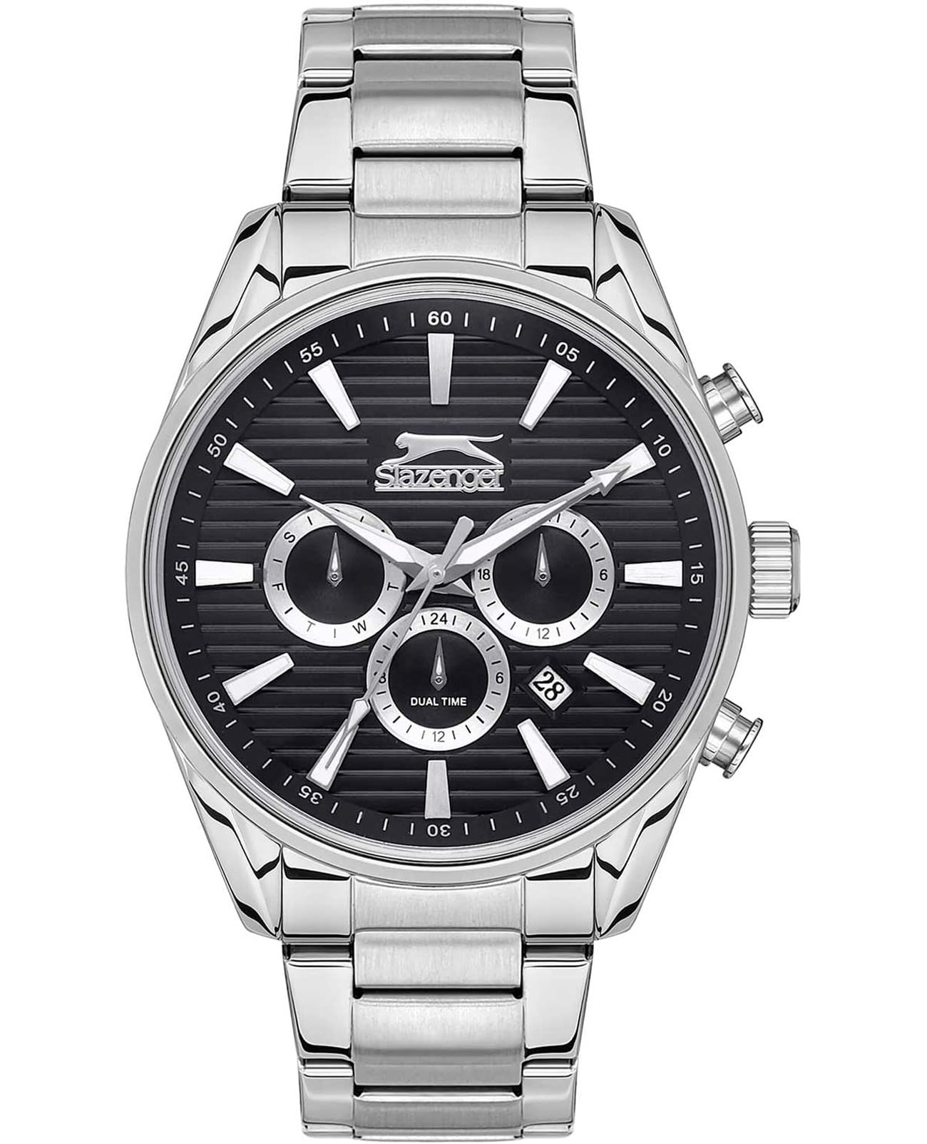 Slazenger Slazenger Multifunction SL.09.2111.2.02  SL.09.2111.2.02 кварцевые мужские часы черный циферблат, браслет суперметалл — вид спереди
