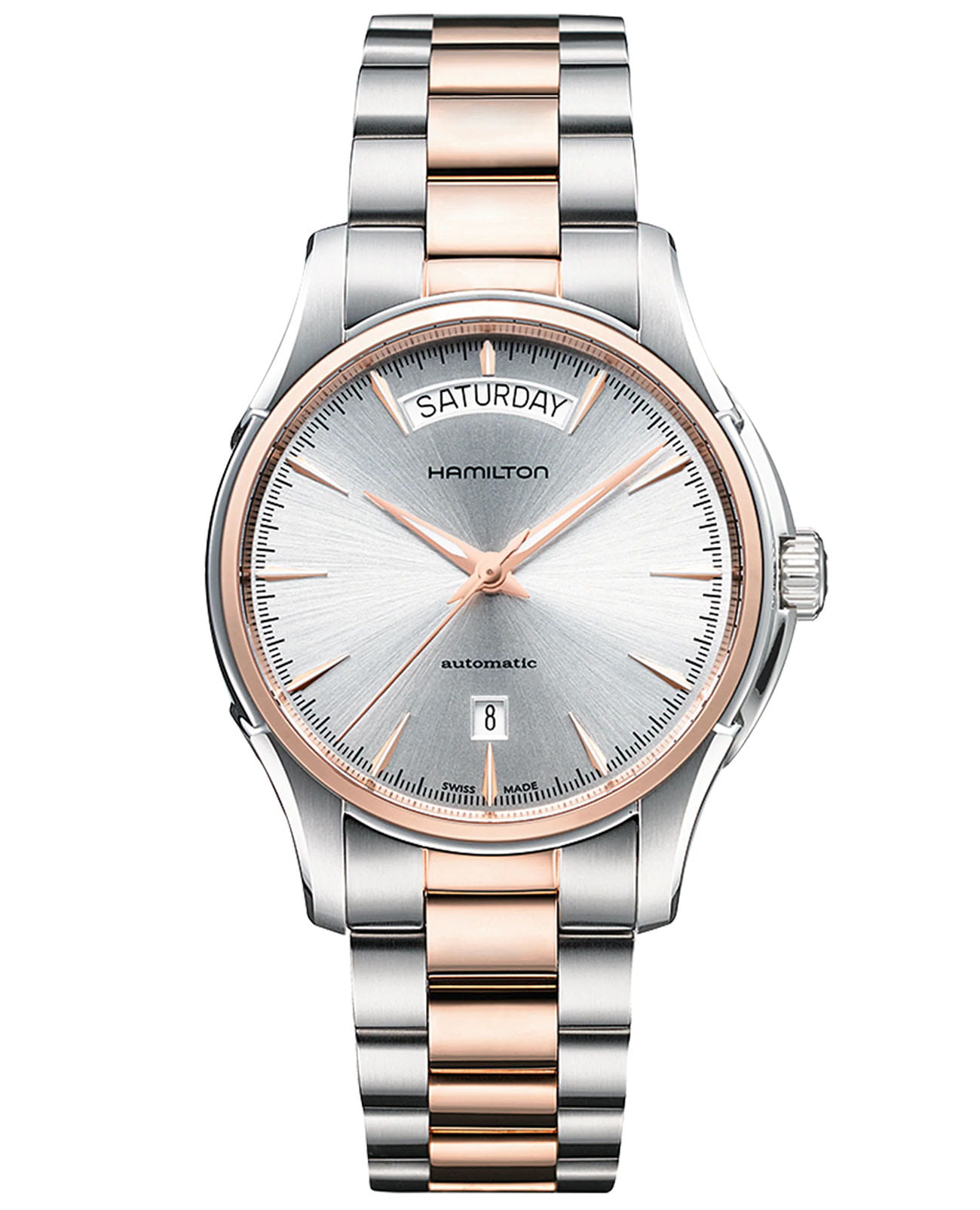 Hamilton Hamilton Jazzmaster Day Date Auto H32595151  H32595151 механические мужские часы серебристый циферблат, браслет нержавеющая сталь — вид спереди