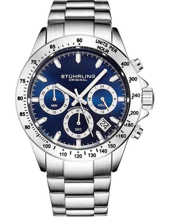 Stuhrling Stuhrling Monaco 3960.2  3960.2 кварцевые мужские часы синий циферблат, браслет нержавеющая сталь — вид спереди