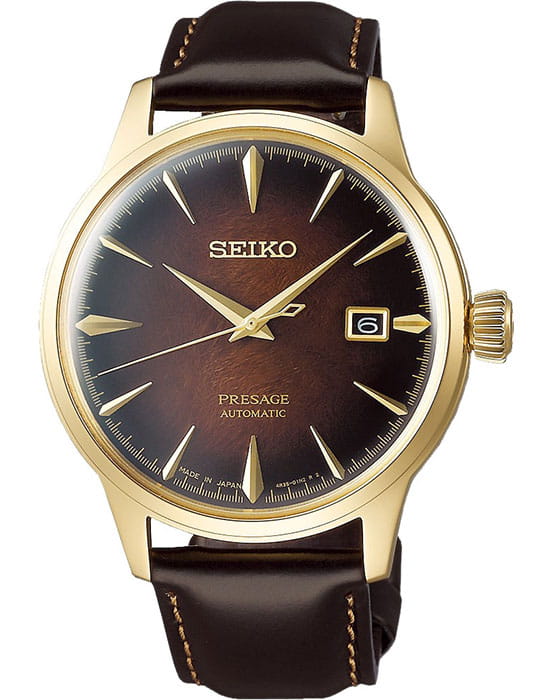 Seiko Seiko Presage SRPD36J1  SRPD36J1 механические мужские часы коричневый циферблат, браслет кожаный — вид спереди