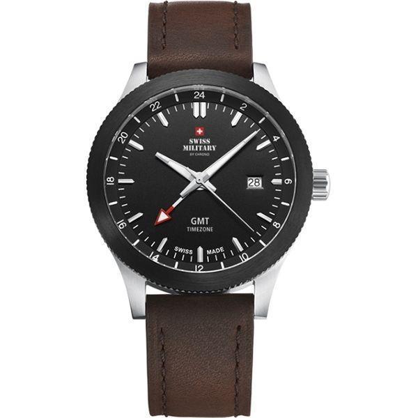 Swiss Military by Chrono Swiss Military by Chrono SM34053.02  SM34053.02  мужские часы черный циферблат, браслет кожаный — вид спереди
