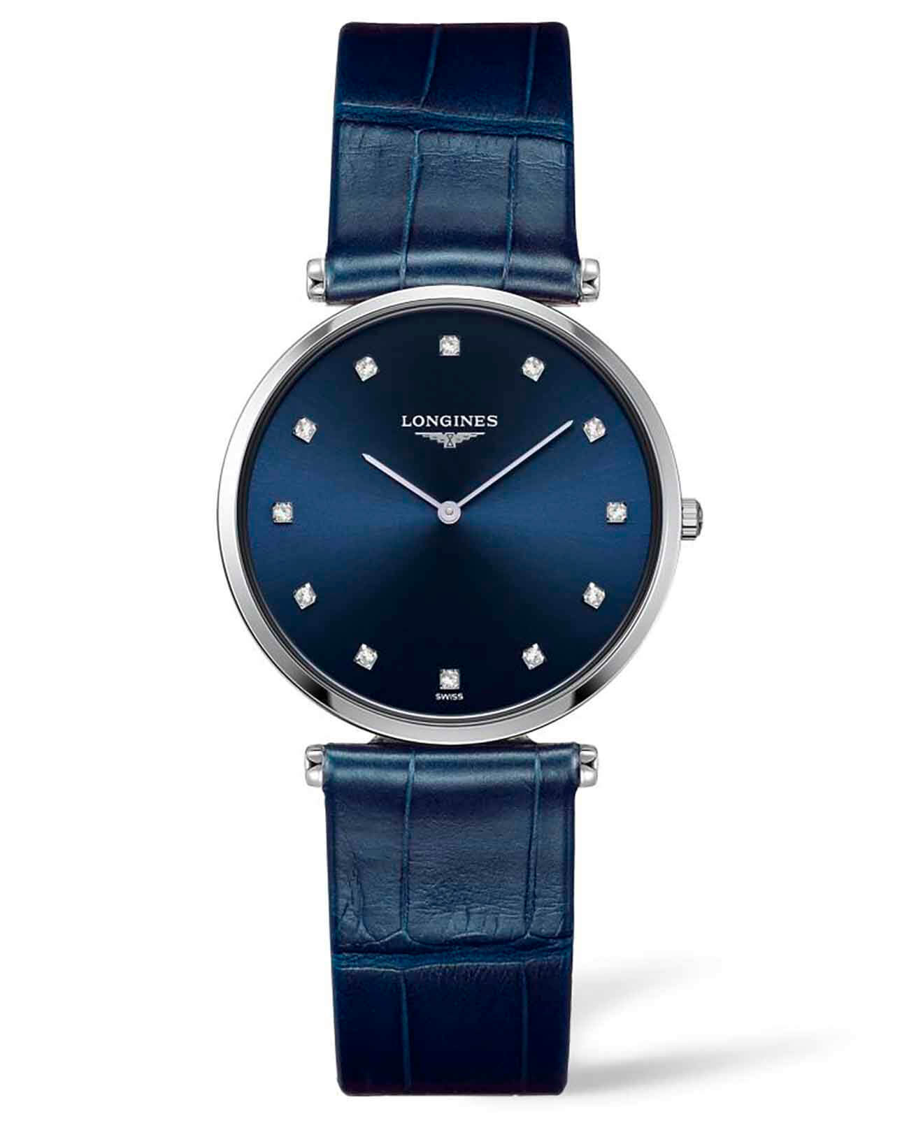 Longines Longines La Grande Classique L4.709.4.97.2  L47094972 кварцевые женские часы синий циферблат, браслет кожаный — вид спереди