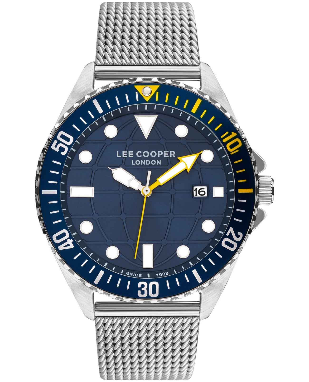 Lee Cooper Lee Cooper LC07542.390  LC07542.390 кварцевые мужские часы синий циферблат, браслет нержавеющая сталь — вид спереди