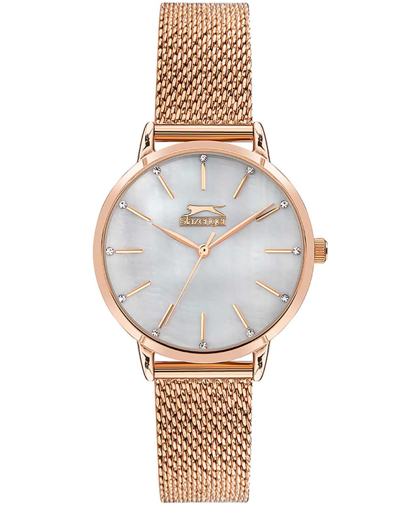 Slazenger Slazenger SL.09.2047.3.05  SL.09.2047.3.05 кварцевые женские часы белый циферблат, браслет суперметалл с pvd покрытием — вид спереди