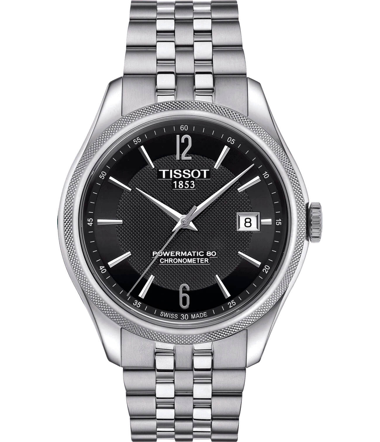 Tissot Tissot Ballade Powermatic 80 COSC T108.408.11.057.00 Ballade T1084081105700 механические мужские часы черный циферблат, браслет нержавеющая сталь — вид спереди