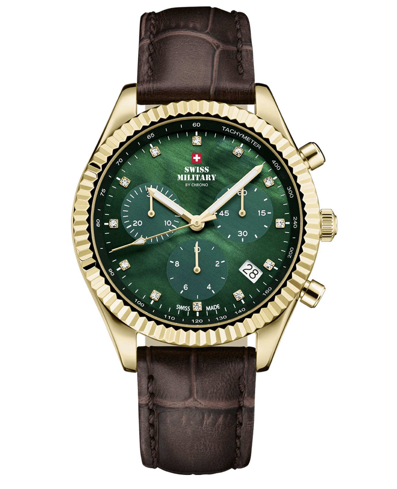 Swiss Military by Chrono Swiss Military by Chrono SM30207.08  SM30207.08 кварцевые женские часы зеленый циферблат, браслет кожаный — вид спереди