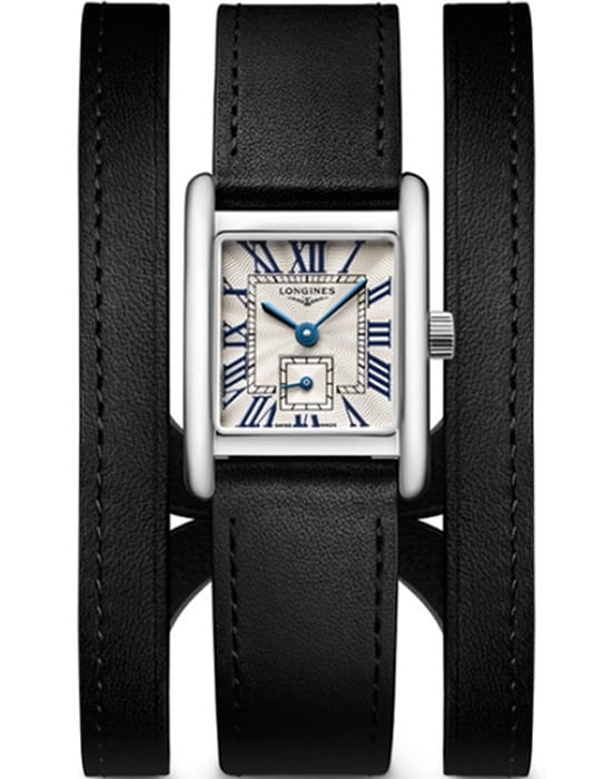 Longines Longines Mini DolceVita L5.200.4.71.4  L52004714 кварцевые женские часы бежевый циферблат, браслет кожаный — вид спереди