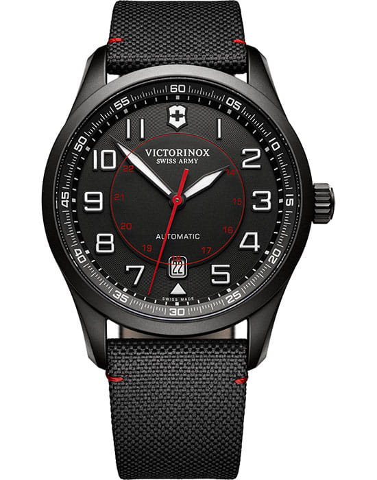 Victorinox Victorinox 241720  241720 механические мужские часы черный циферблат, браслет кожа + нейлон — вид спереди