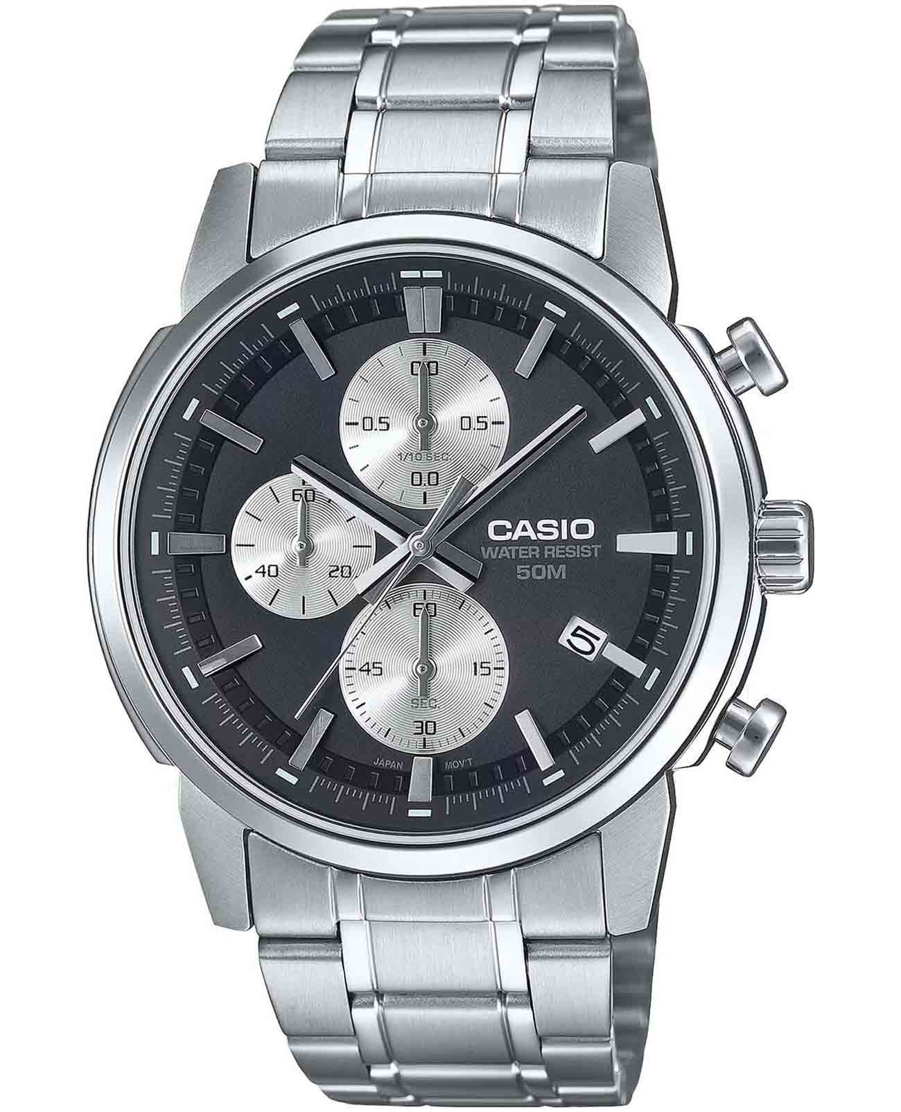 Casio Casio Collection MTP-E510D-1A2VDF (MTP-E510D-1A2)  MTP-E510D-1A2 кварцевые мужские часы черный циферблат, браслет нержавеющая сталь — вид спереди