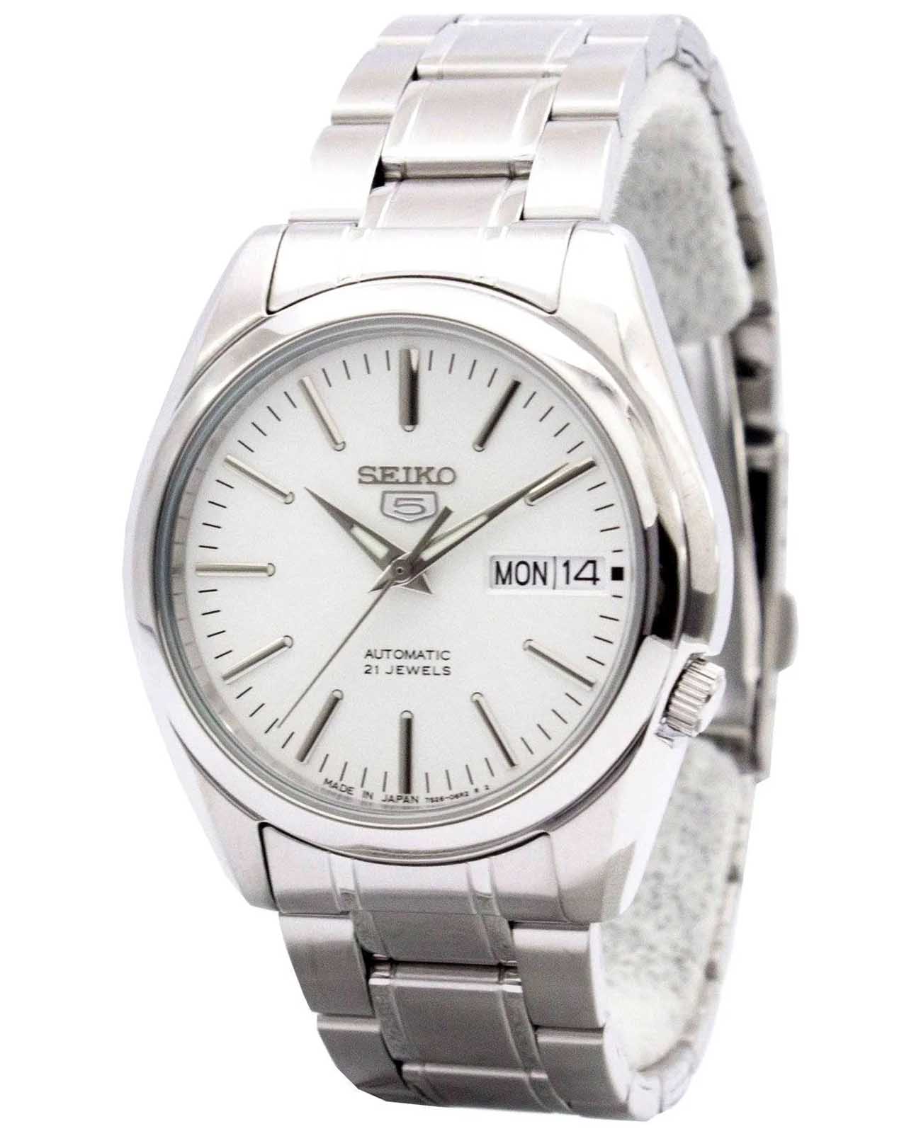 Seiko Seiko 5 Regular SNKL41J1  SNKL41J1 механические мужские часы белый циферблат, браслет нержавеющая сталь — вид спереди