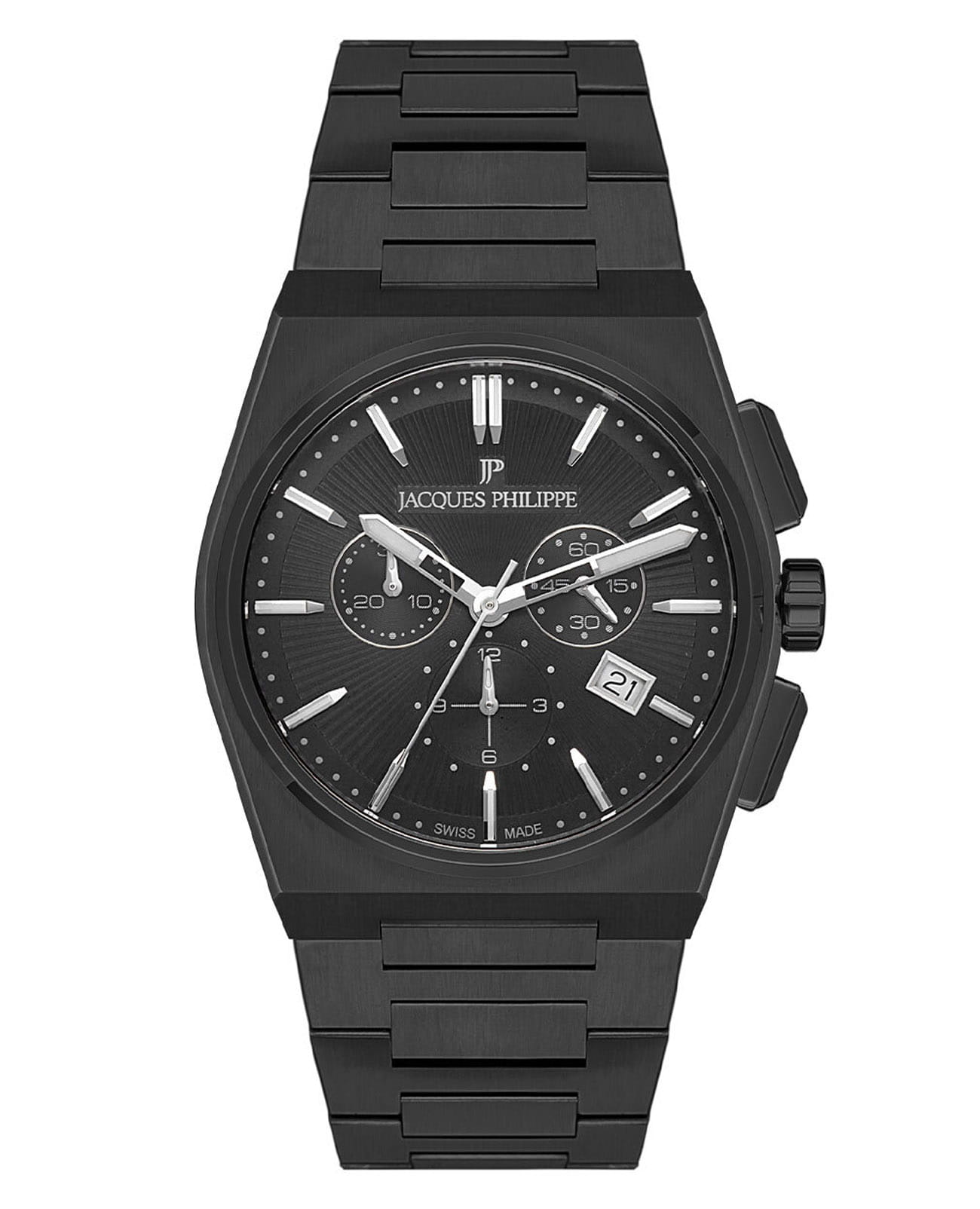 Jacques Philippe Jacques Philippe Aurora JPQGC414311  JPQGC414311 кварцевые мужские часы черный циферблат, браслет нержавеющая сталь с ip-покрытием — вид спереди