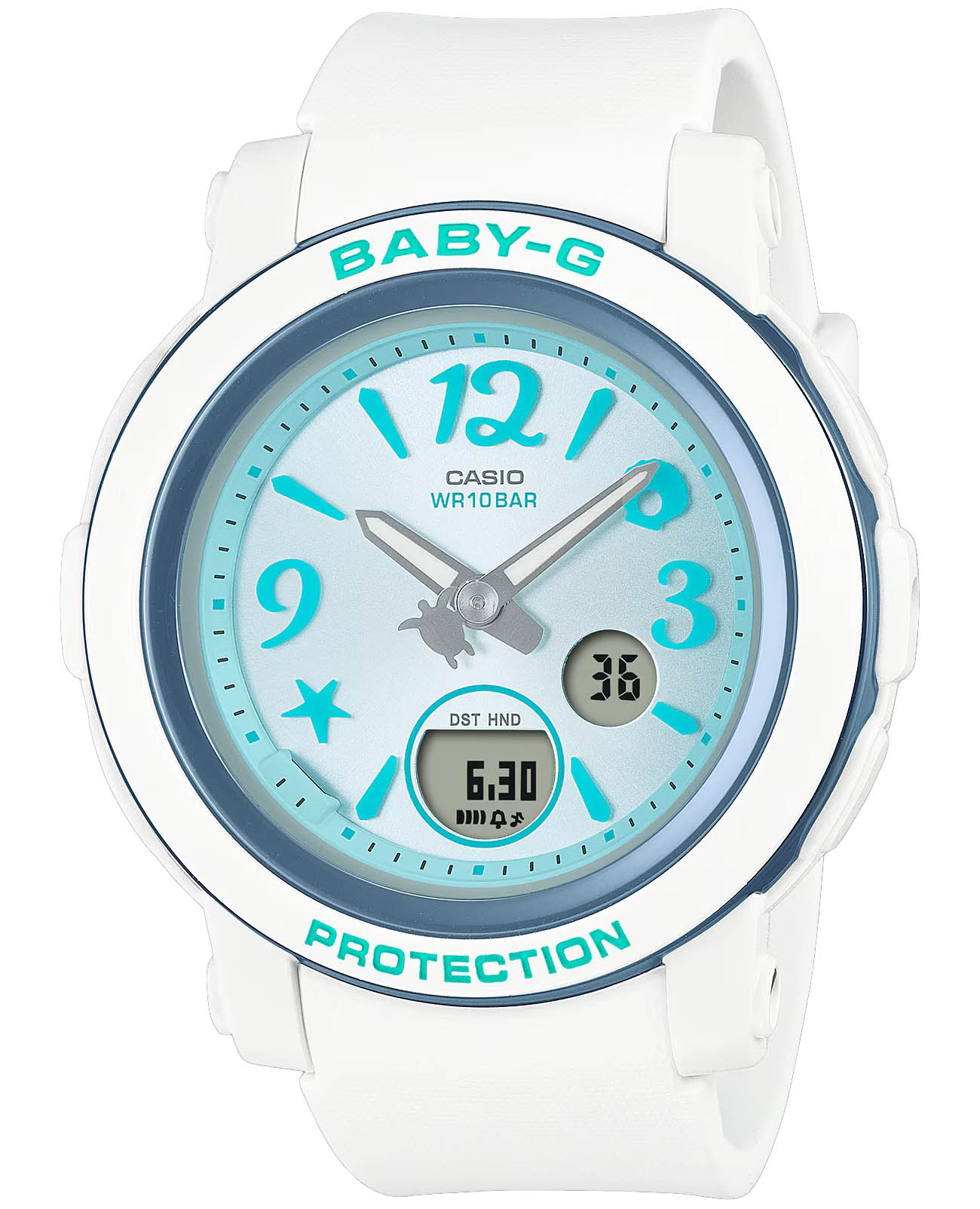 Casio Casio Baby-G BGA-290US-2ADR (BGA-290US-2A)  BGA-290US-2A кварцевые женские часы бирюзовый циферблат, браслет пластик — вид спереди