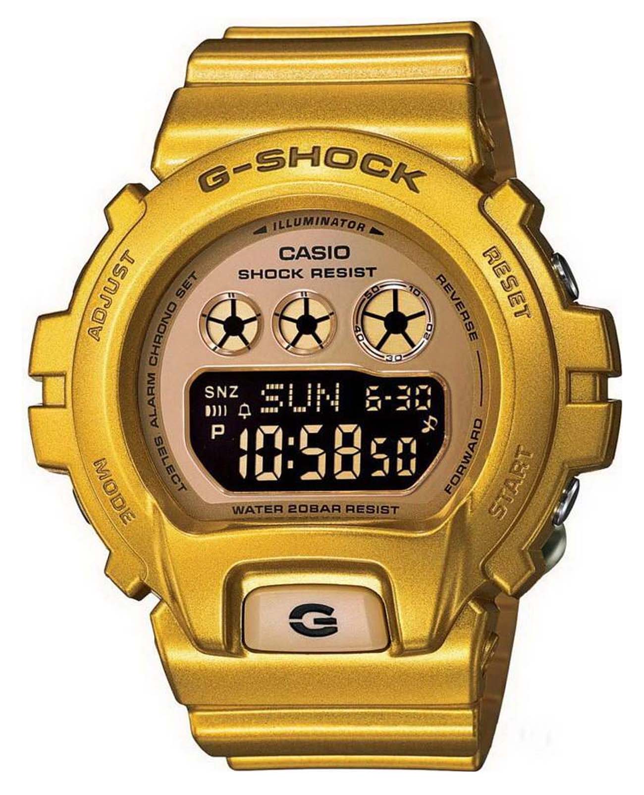 Casio Casio G-Shock GMD-S6900SM-9ER  GMD-S6900SM-9ER электронные женские часы золотой циферблат, браслет пластик — вид спереди
