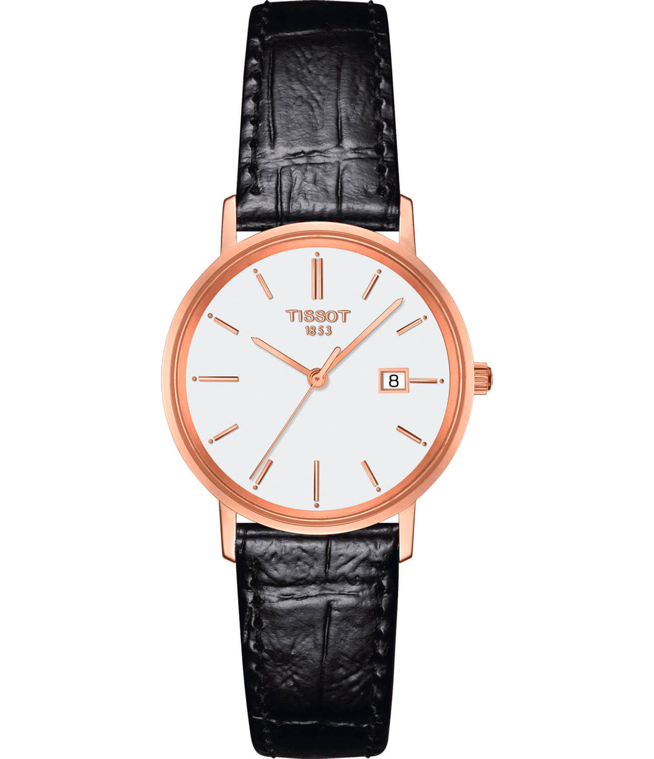 Tissot Tissot Goldrun Lady 18K Gold T922.210.76.011.00  T9222107601100 кварцевые женские часы белый циферблат, браслет кожаный — вид спереди