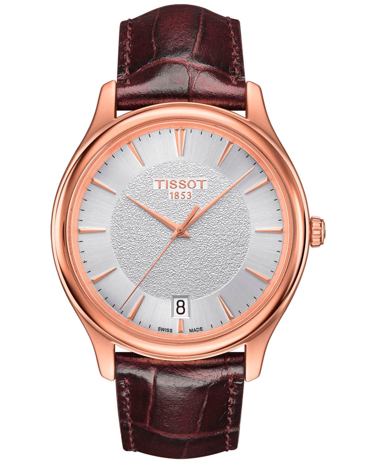 Tissot Tissot Fascination 18K Gold T924.410.76.031.00  T9244107603100 кварцевые мужские часы серебристый циферблат, браслет кожаный — вид спереди