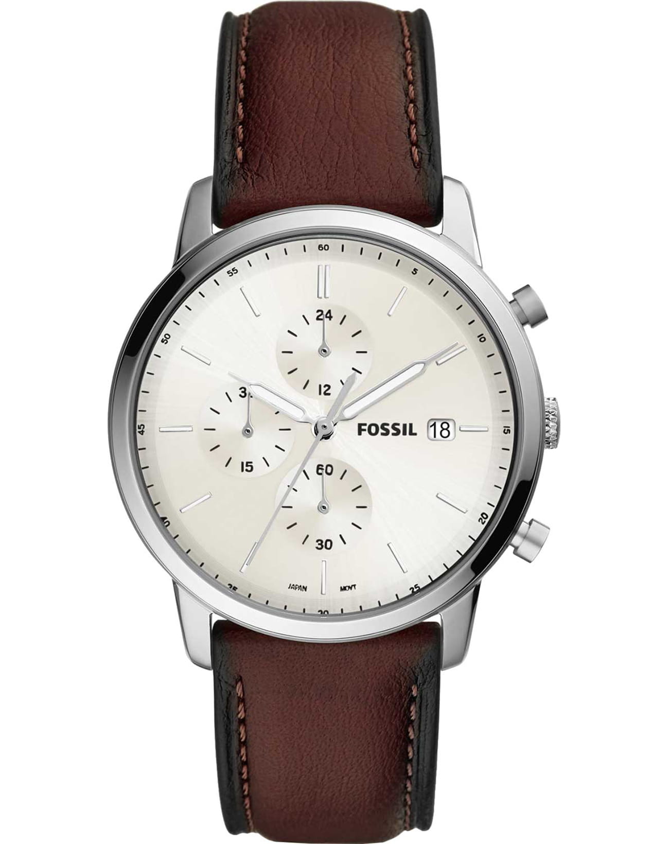 Fossil Fossil FB-02  FS5849  FS5849 кварцевые мужские часы белый циферблат, браслет кожаный — вид спереди