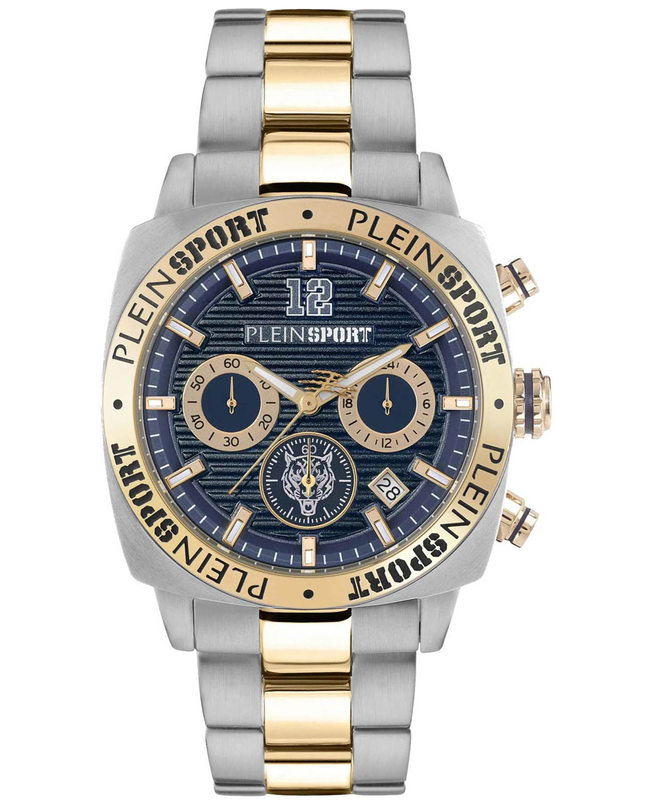 Plein Sport Plein Sport Wildcat PSGBA1223  PSGBA1223 кварцевые мужские часы синий циферблат, браслет сталь с ip покрытием — вид спереди
