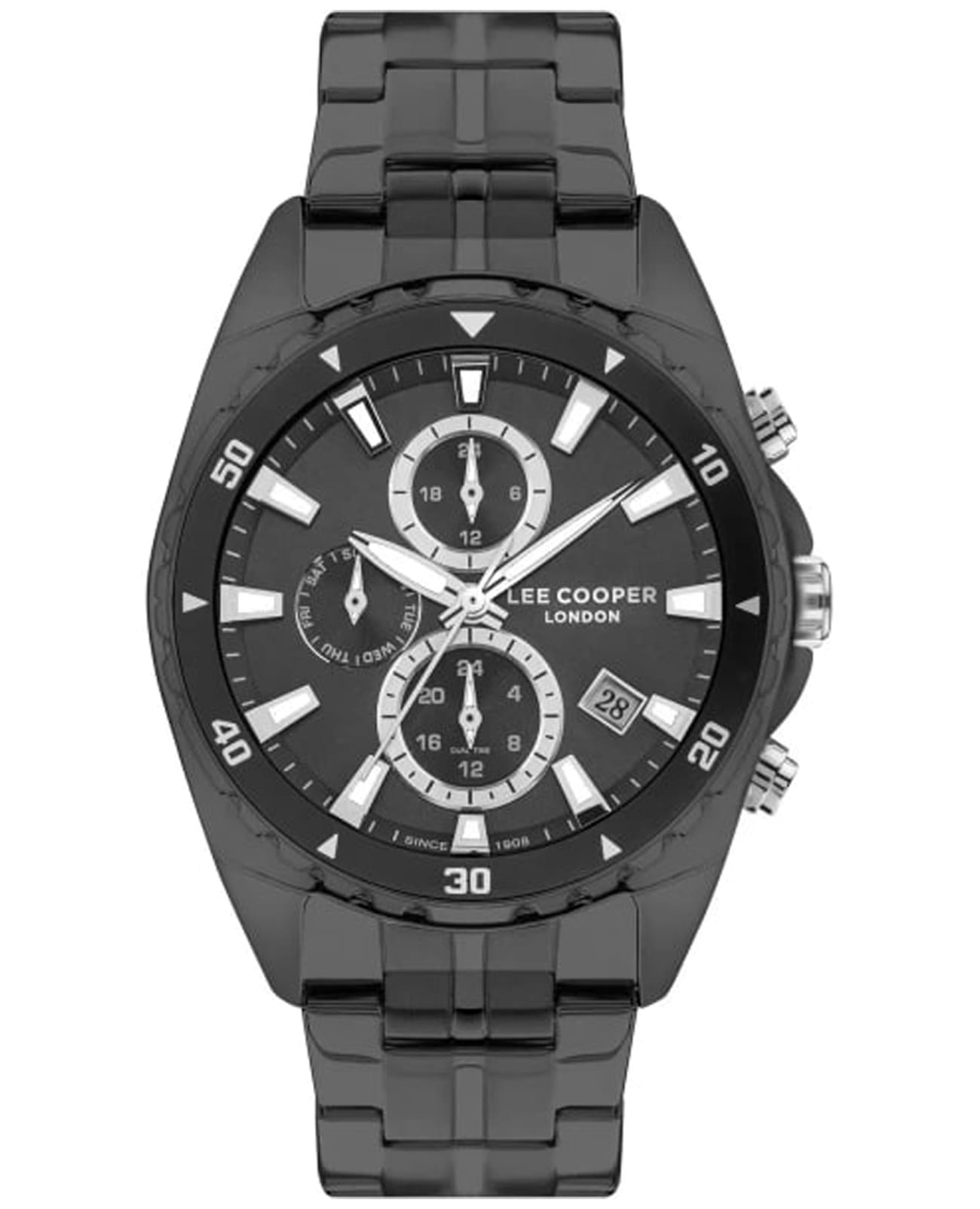 Lee Cooper Lee Cooper LC07515.650  LC07515.650 кварцевые мужские часы черный циферблат, браслет нержавеющая сталь с pvd-покрытием — вид спереди