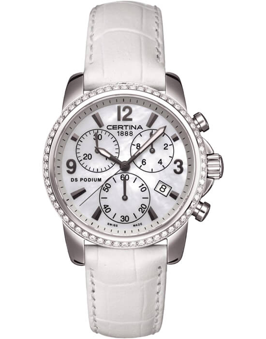 Certina Certina DS Podium Lady C001.217.16.117.10  C0012171611710 кварцевые женские часы перламутровый циферблат, браслет кожаный — вид спереди