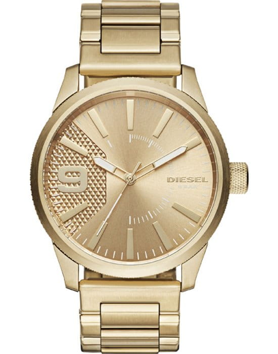 Diesel Diesel Rasp DZ1761  DZ1761 кварцевые мужские часы золотой циферблат, браслет сталь c pvd покрытием — вид спереди