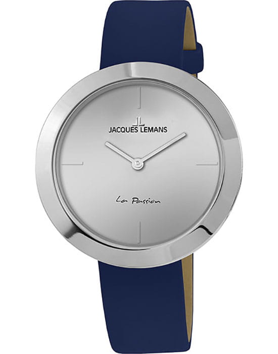 Jacques Lemans Jacques Lemans 1-2031C  1-2031C кварцевые женские часы серебристый циферблат, браслет кожаный — вид спереди
