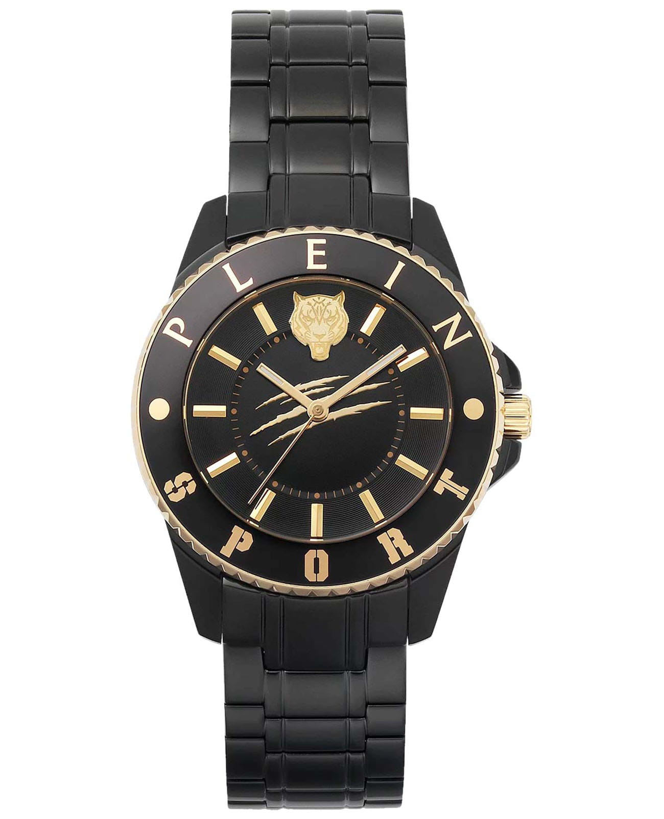 Plein Sport Plein Sport Glam PSKBA1023  PSKBA1023 кварцевые женские часы черный циферблат, браслет сталь с ip покрытием — вид спереди